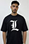 L Death Note Design Printed Oversize Black T-Shirt