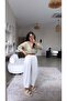 White Elastic Waist Baggy Washed Tencel Fabric Premium Trousers - 5