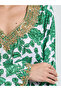 Green Floral Print Maxi Jalabiya with Embellishment - 3