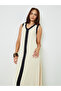 Beige Contrast Trim V Neck Maxi Dress - 2