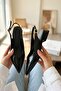 Liona Black Wrinkled Patent Leather (3 cm Heel) Pointed Toe Heeled Ballerinas - 2