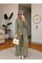 Women's Stone Detailed Sleeveless Loose Linen Shirt and Waist-Tie Pants Stylish Two-Piece Set