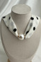 Black Polka Dots on White Pearl Detail Front Closure Satin Scarf Necklace (45cm) - 3