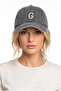 Gray Embroidered Washable Vintage Unisex Hat with Letter g - 2