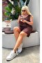 Women's Plus Size V-Neck Shoulder Bow Detail Woven Sofia Linen Blouse Shorts Bottom-Top Set 28004 - 3