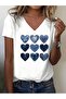 Women's Heart Printed V-Neck Sleeves Regular Fit Comfortable T-Shirt