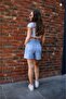 Ice Snow Pearl Detailed Slit Mini Denim Shorts - 6