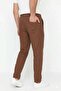 Men's Linen Pocket Trousers with Elastic Waist, Lace-Up Front, Zipper - Brown - 4