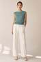 Mint Green Openwork Crew Neck 100% Cotton Women's Knitwear Blouse - 4