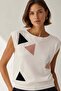 Ecru Geometric Patterned Crew Neck 100% Cotton Women's Knitwear Blouse - 2