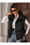 Women's Black Stand-Up Collar Buttoned Inflatable Vest with Drawstring at the Bottom - 4
