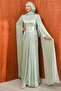 Mint Green Stone Embroidered Corseted Pleated Evening Dress - 5