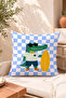 Surfer Crocodile Patterned Decorative Throw Pillow Cover Children's Room Summer Decor 43X43 cm