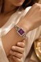 Siesta Women's Silver Rectangular Case Wristwatch with Purple Dial Stone Bezel Heart Detail Luxury Steel Bracelet Watch 2026 - 6