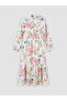 Lcw Modest Ecru Shirt Collar Patterned Waist Fit Women's Dress - 7