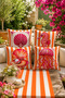 4-Piece Nautical Themed Decorative Throw Pillow Covers and Striped Runner Set Orange White 5-Piece