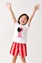 Girl's Cat Printed Striped Shorts Cotton Set - 6
