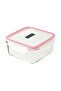 Square Glass Storage Container 900ml Pink Airtight Glass Container Microwave Freezer Safe MCSS-090