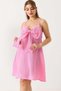 Women's Large Bow Detailed Muslin Strap Mini Dress Pink - 2