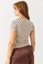 Women's Polka Dot Crew Neck Short Sleeve Blouse Brown - 4