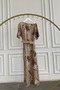 Plus Size Patterned Tencel Dress with Slit Detail on the Sides and Self-Tie Belt - 4