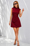 Women's Elegant and Chic Mini Crepe Dress with Drawstring Waist Detail and Ribbon Collar - 3