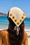 Cream Shk2011 Hand Knitted Daisy Patterned Tied Summer Hair Bandana - 2