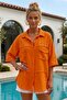Orange Shirt Collar 3/4 Sleeve Buttoned Pocket Embroidered Star Appliqué Casual Cotton Woven Shirt 75 65 - 4