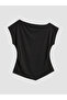 Black Boat Neck Plus Size Gathered Blouse - 5