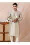 Mens Beige Self Design Jacquard Silk Kurta Set