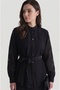Women's Belt Detailed High Collar Jacquard Textured Shirt Skirt Two-Piece Set - 2
