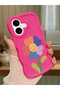 iPhone 16 Compatible Case with Camera Protection Red Silicone Couple Phone Case with Floral Pattern