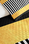 Yellow Black Striped Young Room Single Pique Set - Geometric 160X220 cm Quilted Bedspread - 3