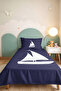 Navy Blue Sailing Marine Youth Room Single Pique Set-Minimal 160X220 cm Quilted Bedspread - 5