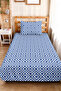 Blue Geometric Youth Room Single Pique Set - Modern White 160X220 cm Quilted Bedspread - 2