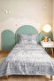 Blue Gray Modern Young Room Single Pique Set - Marble Textured 160X220 cm Quilted Bedspread - 2