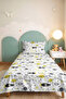 Space Rocket Yellow Boy's Pique Set - Gray Geometric Baby Room Summer Bedspread - 160X220 cm - 5
