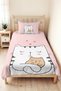 Pink Cat Themed Girls' Pique Set - Cute Pastel White Baby Room Bedspread - 160X220 cm - 8