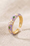 Gold White Flower Purple Enamel Colorful Adjustable Steel Ring