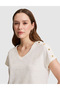 Ecru Comfort Fit V-Neck T-Shirt 50323604-Vr019 - 2
