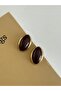 Special Design Large Oval Button Model Brown Stone Gold Earrings - 3