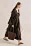 Linen Design Tie-Up Kimono Dark Brown - 3