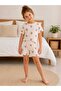 Crew Neck Printed Short Sleeve Girl's Pajama Set with Shorts - 3
