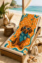 Dog with Glasses Retro Orange Patterned 70X150 Beach Towel - 7