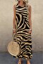 Women's Strappy Round Neck Patterned Long Single Jersey Dress