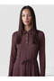 Two Mt Shop Quality Lcw Everyday Burgundy Diving Fabric Plain Standard & Regular Polo Collar Long Dress - 2