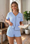 Baby Blue Short Sleeve V-Neck Pajama Set with Piping Detail