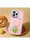 iPhone 12 Pro Max Compatible Case with Camera Protection Pink Silicone Couple Phone Case with Floral Pattern - 2