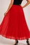 Pleated Chiffon Long Skirt Red High Waist Lined Women's Skirt - 3