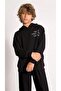 Boy's Black Hooded Printed Tracksuit Set Bottom Top 2 Piece 4036 - 5
